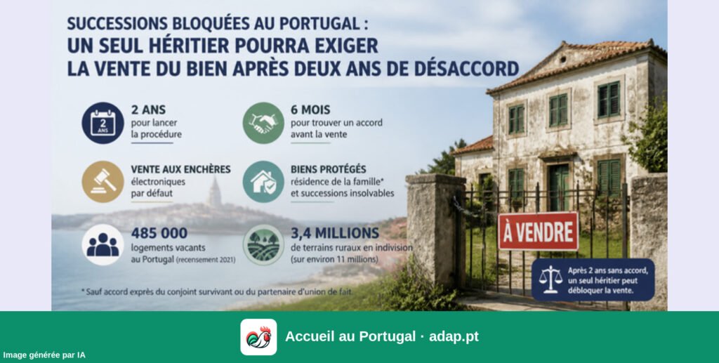 Successions bloquées au Portugal : un seul héritier pourra exiger la vente du bien après deux ans de désaccord